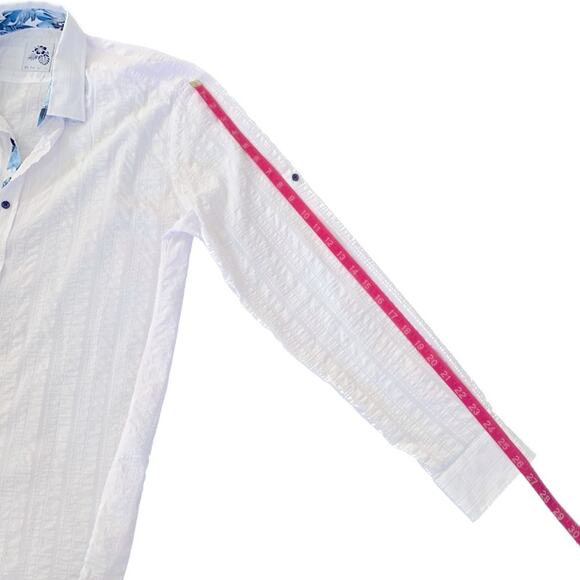 ENVY Womens Shirt Large White Blue Tropical Hawaiian Button-Front Resort Beach - Picture 10 of 10